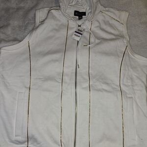 INC White Hooded Vest with Gold Accents